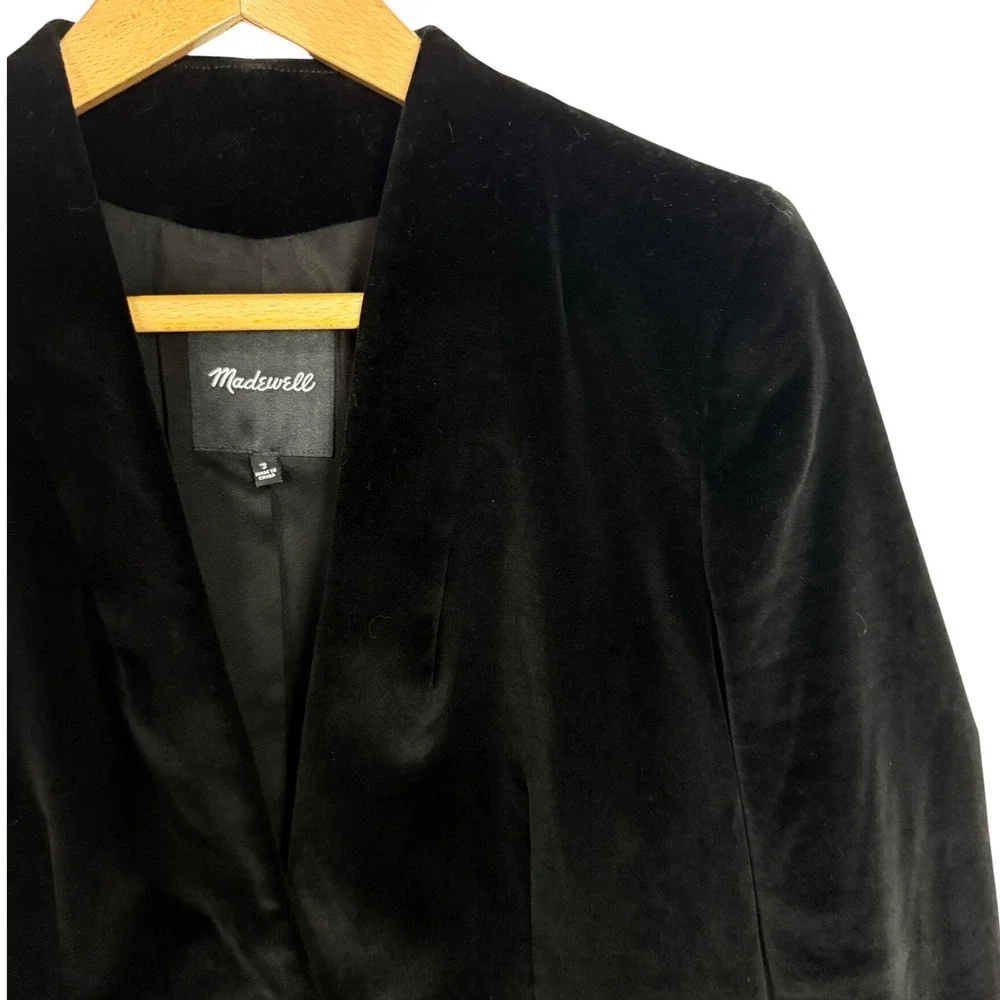 Madewell Black Velvet Single Button Blazer Jacket Womens Size‎ 2